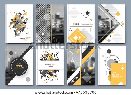 Abstract a4 brochure cover design. Text frame surface. Urban city view font. Title sheet model. Creative vector front page. Brand logo ad banner texture. Yellow round, square figure icon. Flyer fiber