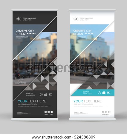 Abstract brochure cover set. White, black roll up design. Info banner frame. Ad text font. Title sheet model. Modern vector front page. City view brand flag. Blue triangle figure icon. Art flyer fiber