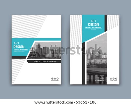 Abstract a4 brochure cover design. Template for banner, business card, title sheet model set, flyer, ad text font. Modern vector front page art with urban city river bridge. Lines, green figures icon