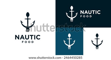 Vector design template of anchor logo combined with cutlery. Maritime, ocean, menu, restaurant. Symbol icon EPS 10