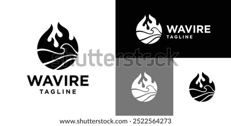 Vector design template of fire and waves logo. Heater, cooler, water, embers. Icon symbol EPS 10.