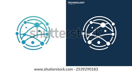 Technology logo. connection, data, molecule, with simple line style. Icon symbol design template EPS 10