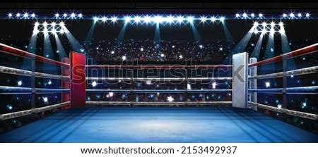 boxing ring with illumination by spotlights. digital effect 3d render.
