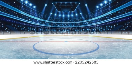 Ice Hockey Stadium with Spotlights. Vector Illustration. Ice Hockey Arena Background Concept Vector. Vector illustration Empty Hockey Stadium in the Winter.