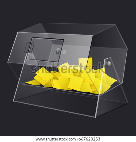 clear see through acrylic raffle turning drum with yellow paper tickets isolated vector illustration with transparent glass for dark background