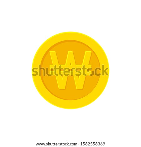 Korean Won golden coin. Flat icon isolated on white background. Vector illustration 
