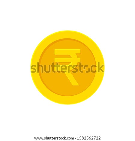 Indian Rupee golden coin. Flat icon isolated on white background. Vector illustration 