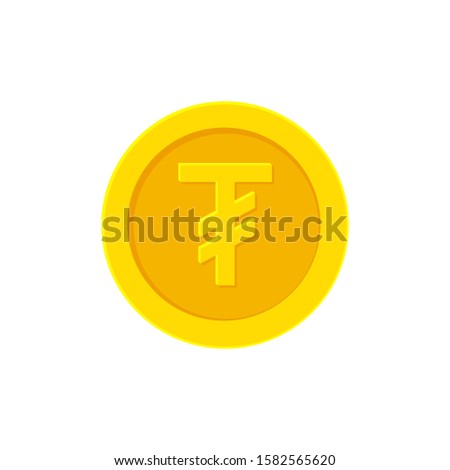 Mongolian Tugrik golden coin. Flat icon isolated on white background. Vector illustration 