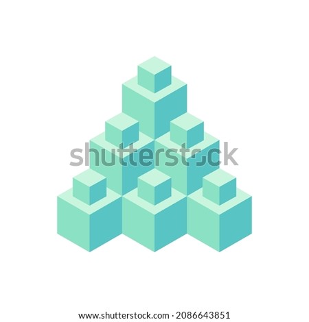 Abstract isometric object made of turquoise colored cubes. Stylized Christmas tree. Can be used for creating logo, banner, greeting card, invitation. Vector illustration isolated on white background 