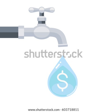 Vector illustration of water tap with dollar sign inside water drop isolated on white background