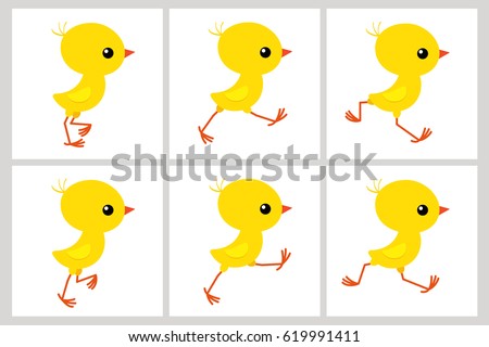 Running chicken sprite sheet isolated on white background. Vector illustration. Can be used for GIF animation 