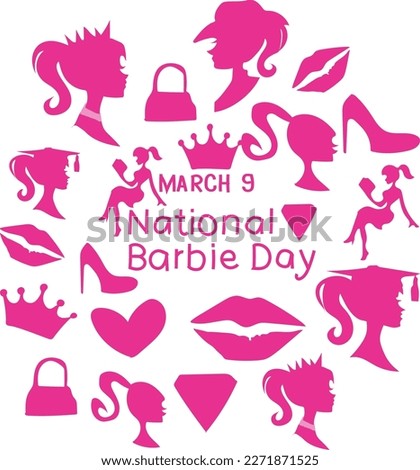 March 9 is National Barbie Day Vector illustration.
