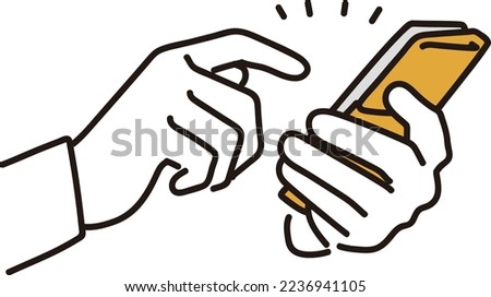 Hand of a man who operates a smartphone