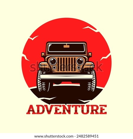 Jeep adventure car vector illustration. Jeep adventure car logo badge.