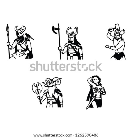 Ancient Norse Gods vector icons