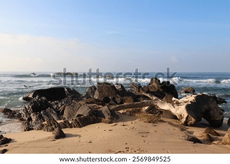 Similar – Image, Stock Photo Rough rocks washed by ocean waves forming foam in daylight