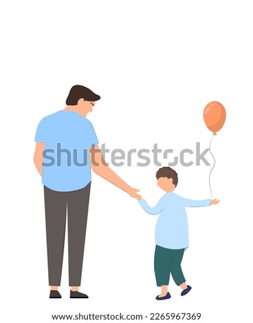 ather and son walking together holding hands,happy fathers day backside view isolated vector illustration scene