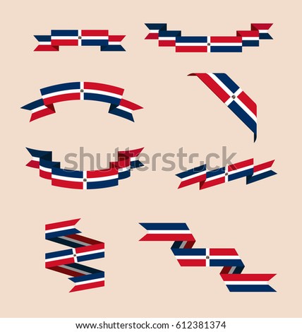 Vector set of scrolled isolated ribbons or banners in colors and with symbol of flag of Dominican Republic.