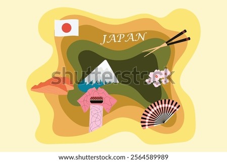 Japanese Paper cut design of chop stick, Salmon fish, Sakura, Kimono, Fuji Mountain, Sensu , Traditional Japanese Fan