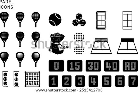 Padel tennis icons black vector sheet