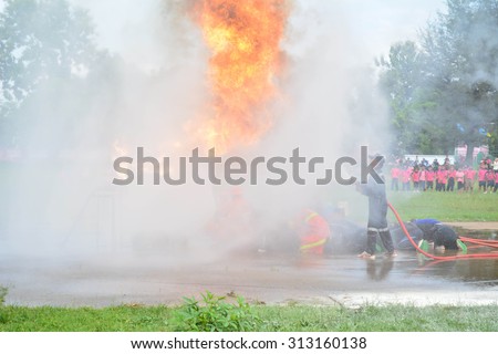 SAKON NAKHON THAILAND - SEP 03 : Firefighters are extinguishing the fire for drills on September 03,2015 in Sakon Nakhon,Thailand
