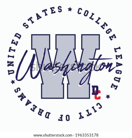 Washington  college typography for t-shirt. Newyork slogan tee shirt, sport apparel print. NY vintage graphics. Vector illustration.