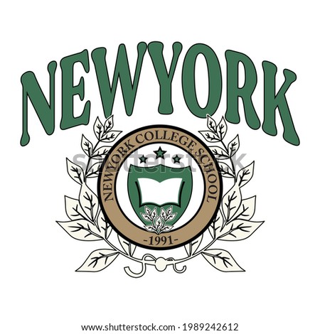 College New york school varsity slogan typography for t-shirt. NY slogan tee shirt, sport apparel print. Vintage graphics. Vector illustration.