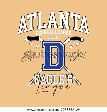 Retro college varsity typography Atlanta hockey sports slogan print for girl tee , t shirt or sweatshirt , hoodie