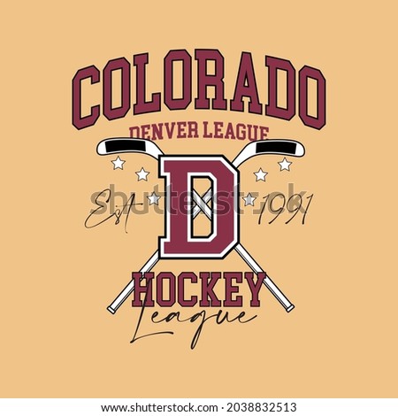 Retro college varsity typography Colorado hockey sports slogan print for girl tee , t shirt or sweatshirt , hoodie