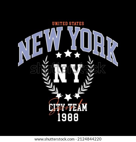 College New York slogan typography for t-shirt. Varsity slogan print tee shirt, sport apparel print. Vintage graphics. Vector illustration.