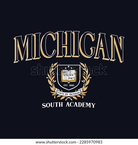 Retro Michigan varsity college slogan print. Slogan typography print design. Vector t-shirt and sweatshirt graphic or other uses
