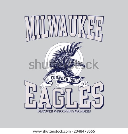 Retro college varsity font typography , Varsity Usa, Milwaukee Eagles slogan print for fashion tee and tshirt