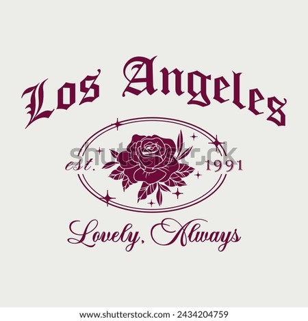 Retro Gothic Floral Los angeles slogan print design.Los Angeles Typography  print tee shirt, sport apparel print. Vintage graphics