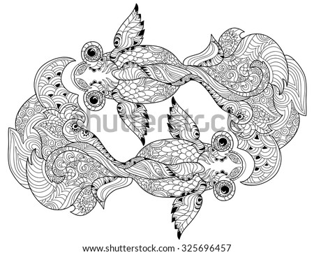 Zentangle Stylized Floral China Fish Doodle Hand Drawn Vector Illustration Boho Sketch For Tattoo