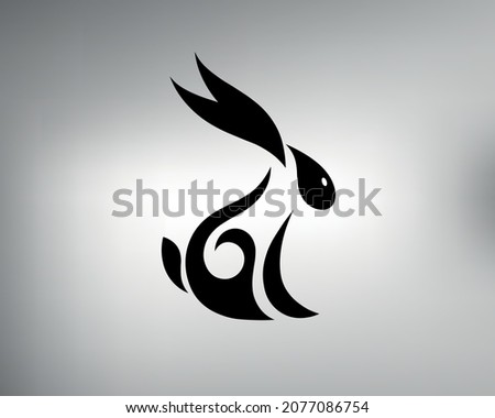 hare logo. vector drawing of a hare sitting. tribal tattoo hare