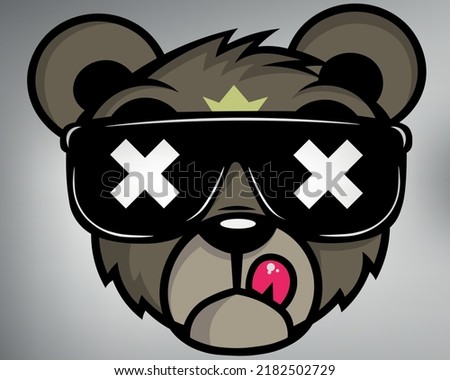 vector drawing funny teddy bear with glasses. logo bear