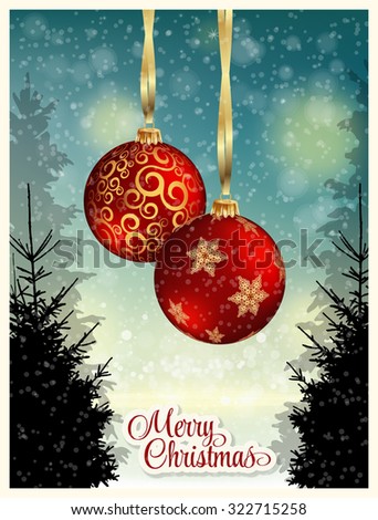 Christmas Day with Holidays Balls vector background for new year or Christmas poster.