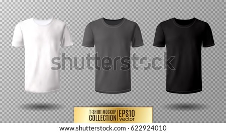 Shirt mock up set. T-shirt template. Black, gray and white version, front design. Foto d'archivio © 