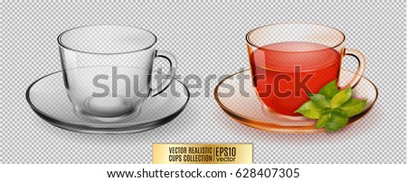 Vector glass cup. Transparent glass cup with tea.