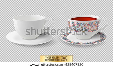 Vector cup. White ceramic cup with saucer. Cup of tea.