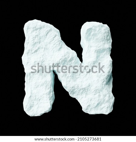 Snow letter N on black background isolated ice rock lime 3D render on a clean black background Stock foto © 