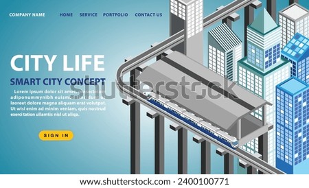 Business smart city concept and BTS Sky Train Transportation in Bangkok Cityscape Buildings Thailand, Business communication, City life, Capital, Vector illustrations.