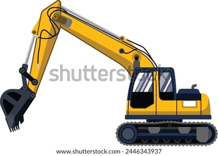 Crawler excavator, Backhoe, Crawler excavator truck isolated on white background, Construction and industrial machinery vector illustration.