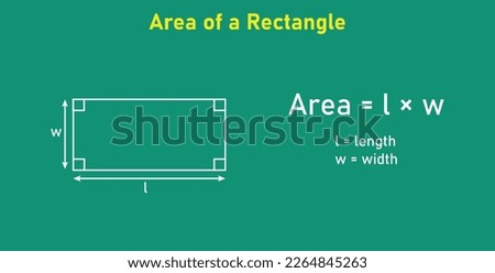 Area formula of rectangle shapes. Area formulas for rectangle 2d shapes. Vector illustration isolated on chalkboard.