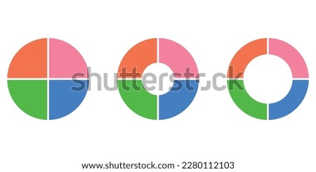 Set of four parts of circle. Pie chart with four same size sectors. Vector illustration isolated on white background.