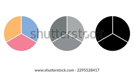 Set of circle divided into three equal segments. One third fraction circle vector illustration isolated on white background.