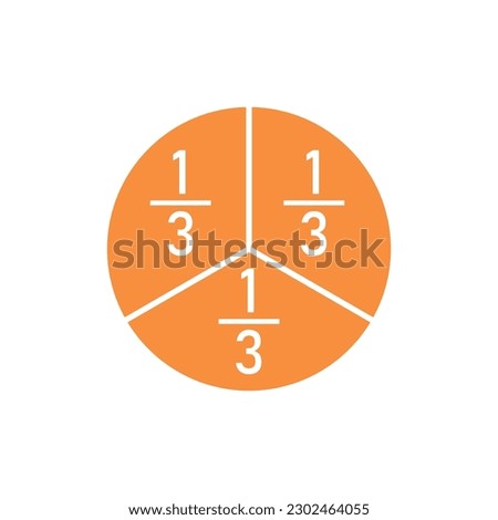 Circle divided into three equal segments. One third fraction circle vector illustration isolated on white background.