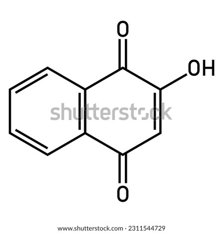 Chemical structure of Lawsone (C10H6O3). Chemical resources for teachers and students. Vector illustration isolated on white background.