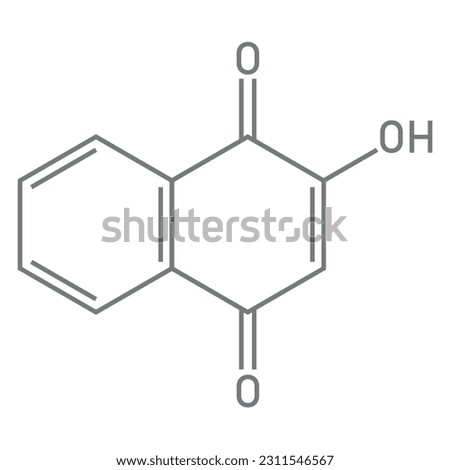 Chemical structure of Lawsone (C10H6O3). Chemical resources for teachers and students. Vector illustration isolated on white background.