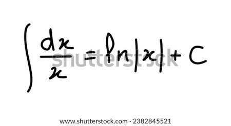 Integral of one over x. Mathematics resources for teachers and students. Scientific doodle handwriting concept.